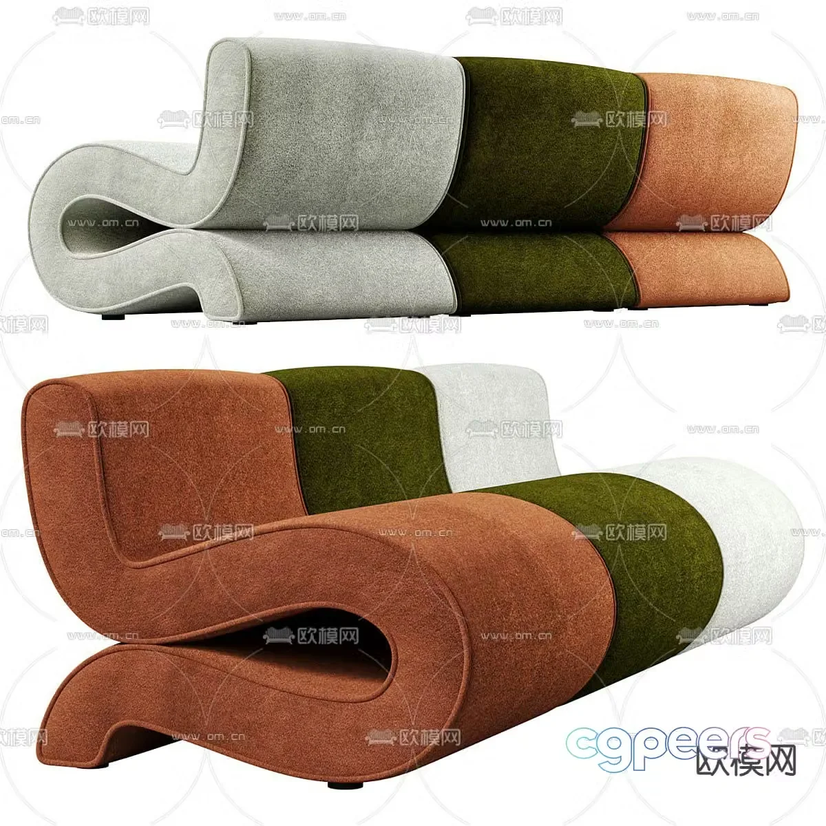 Light luxury style three-person sofa 3D model