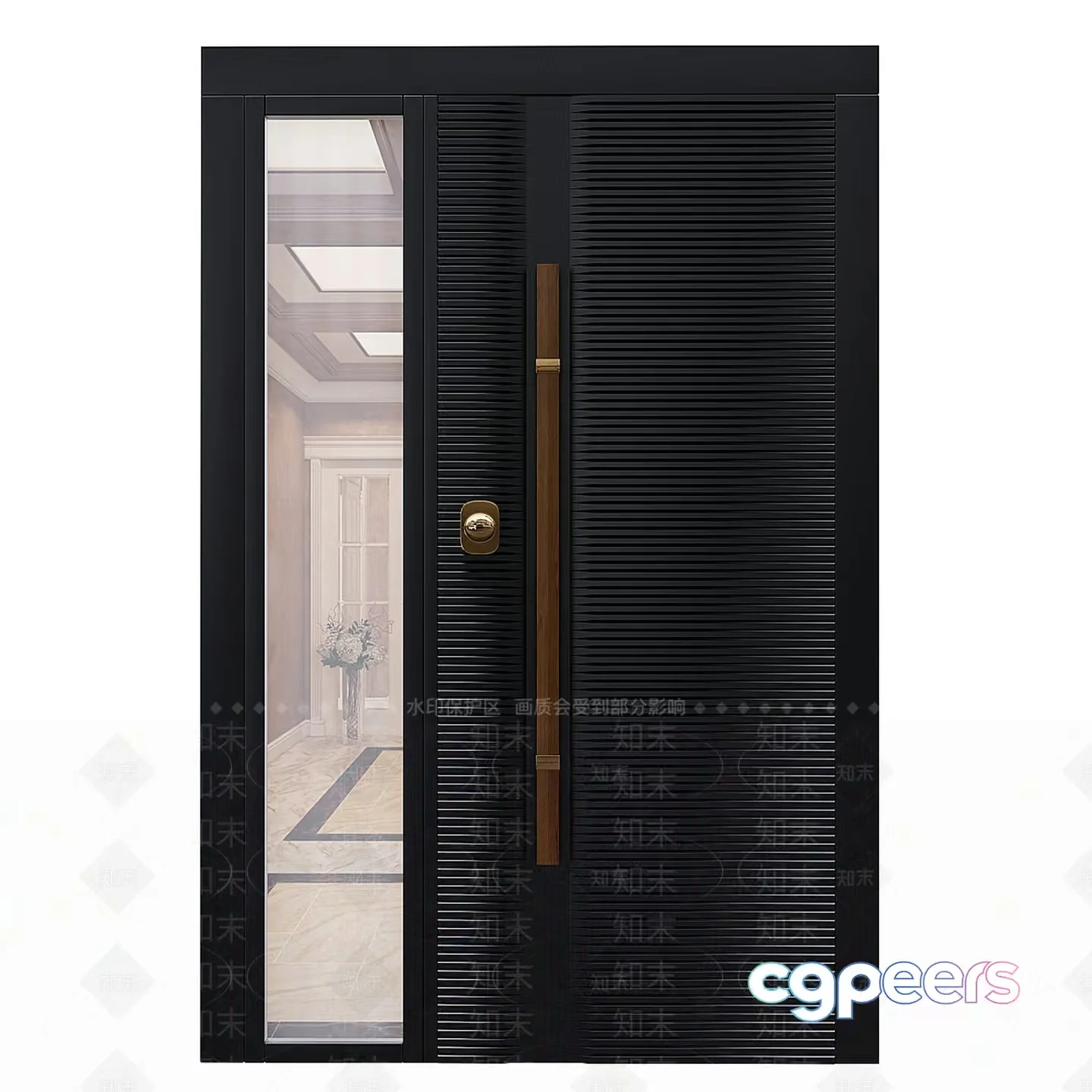A Black Door With A Glass Panel 3D Model – 8383 – VRAY Render