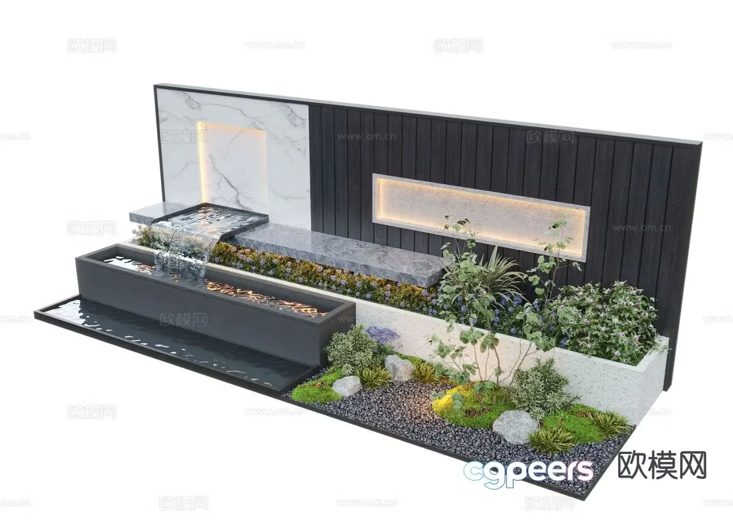 New Chinese style water feature wall fountain falling water sketch 3D model