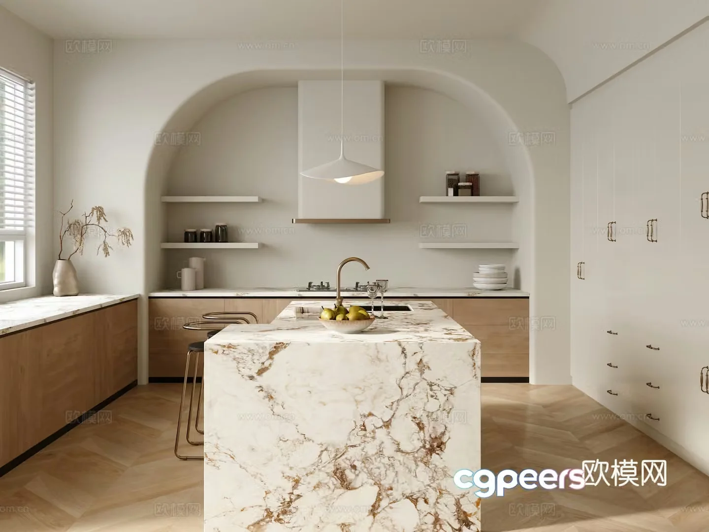 Cream style kitchen island cabinet 3d model