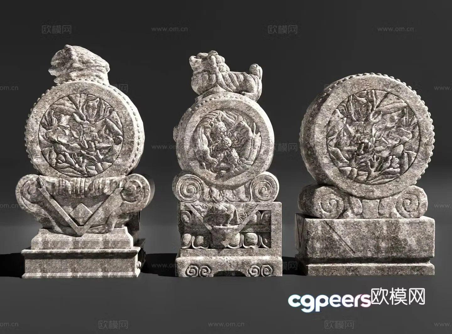 Chinese style drum stone stone pier door pillow stone door pier door base gate stone 3D model