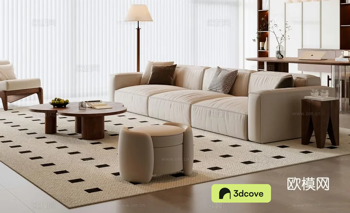 Medium style sofa coffee table combination 3D model