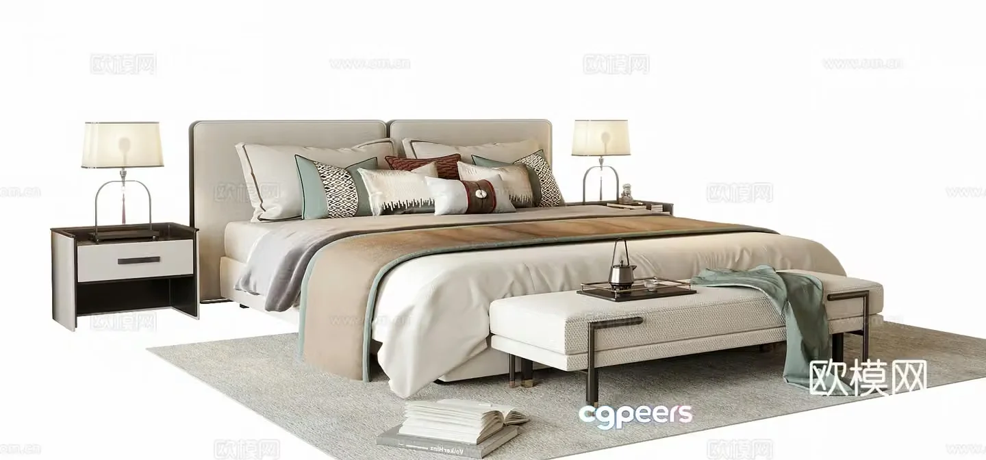 New Chinese style double bed 3d model