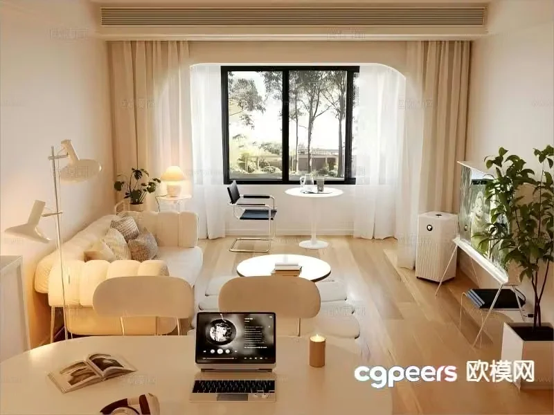 Cream style living room 3d model