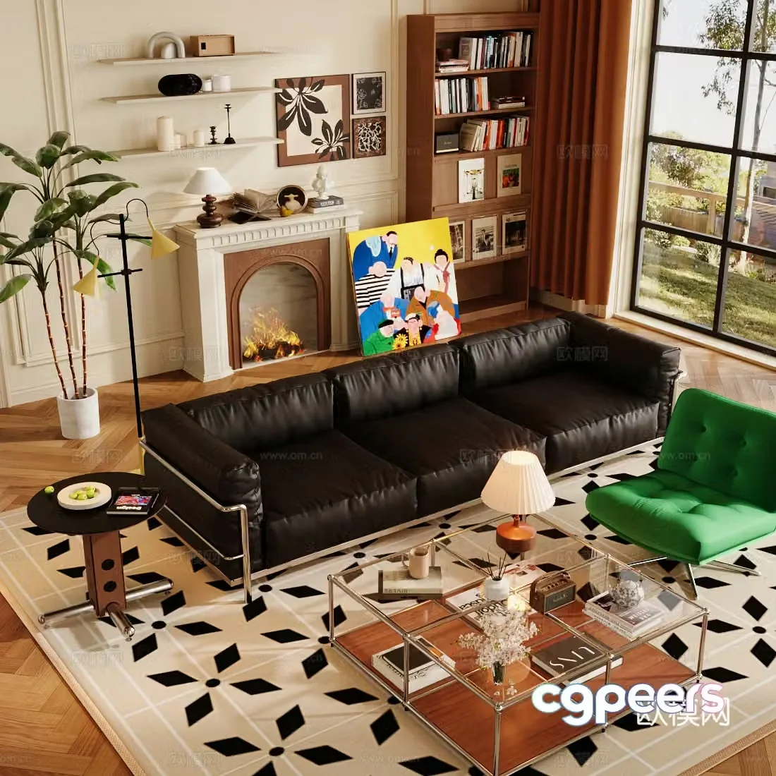 Medium-old home living room living room sofa coffee table combination medieval style living room medieval style multi-person sofa 3D model