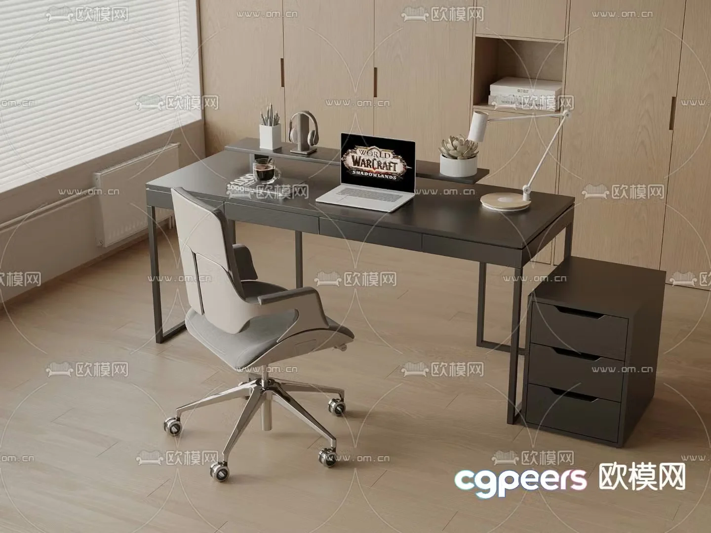Modern desk computer desk 3d model