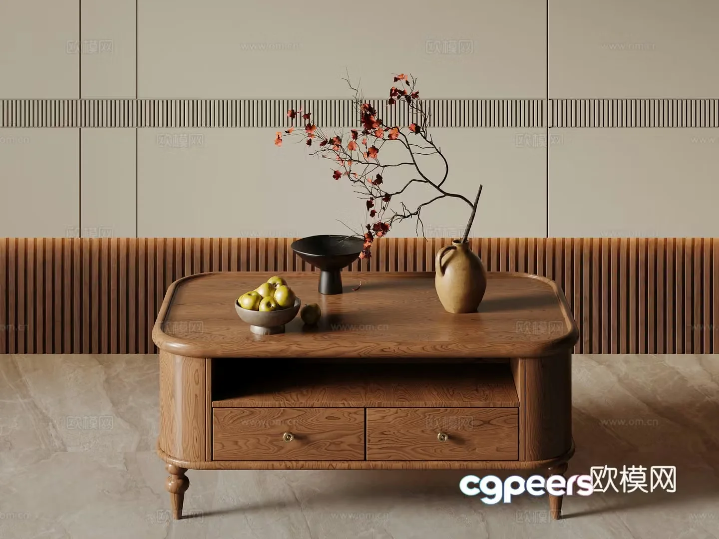 Medieval style solid wood coffee table 3D model