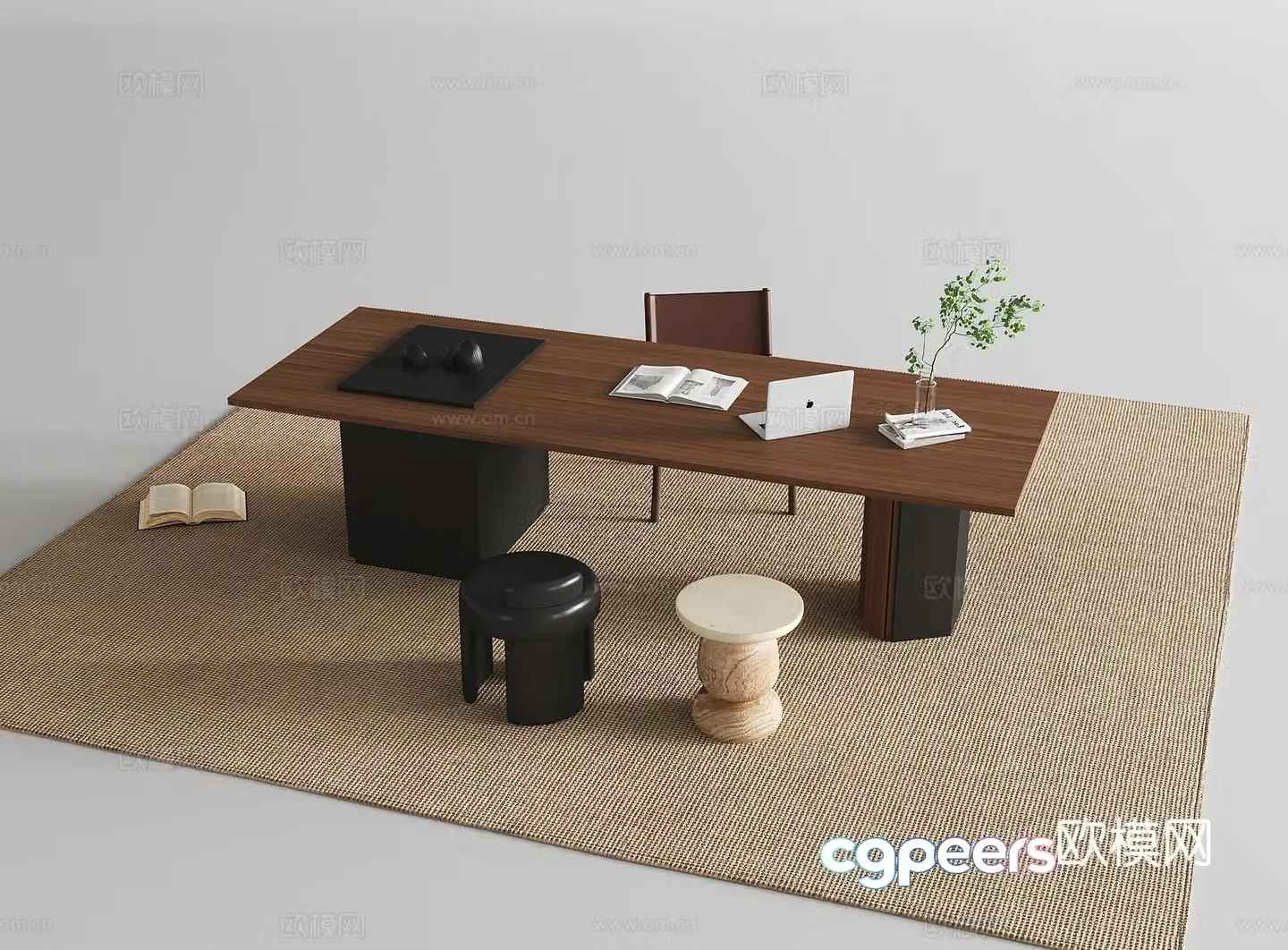 Middle style desk office desk leisure chair single chair stool 3d model