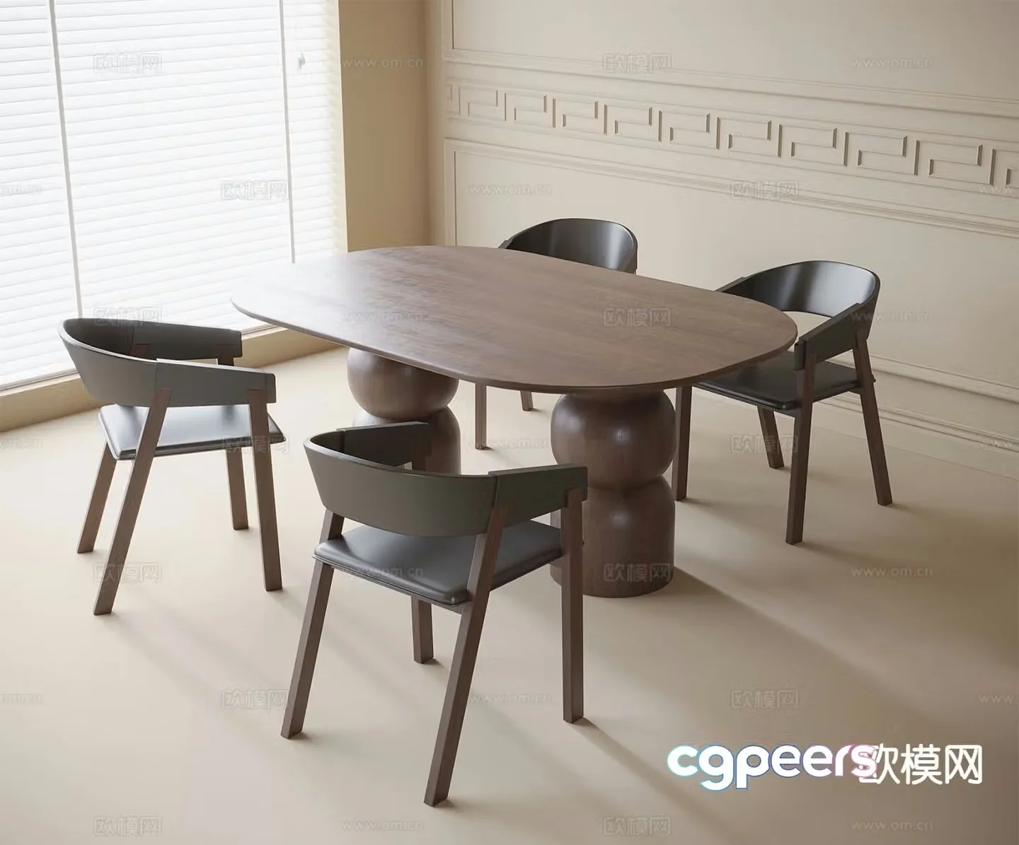 Medieval style dining table and chairs 3d model