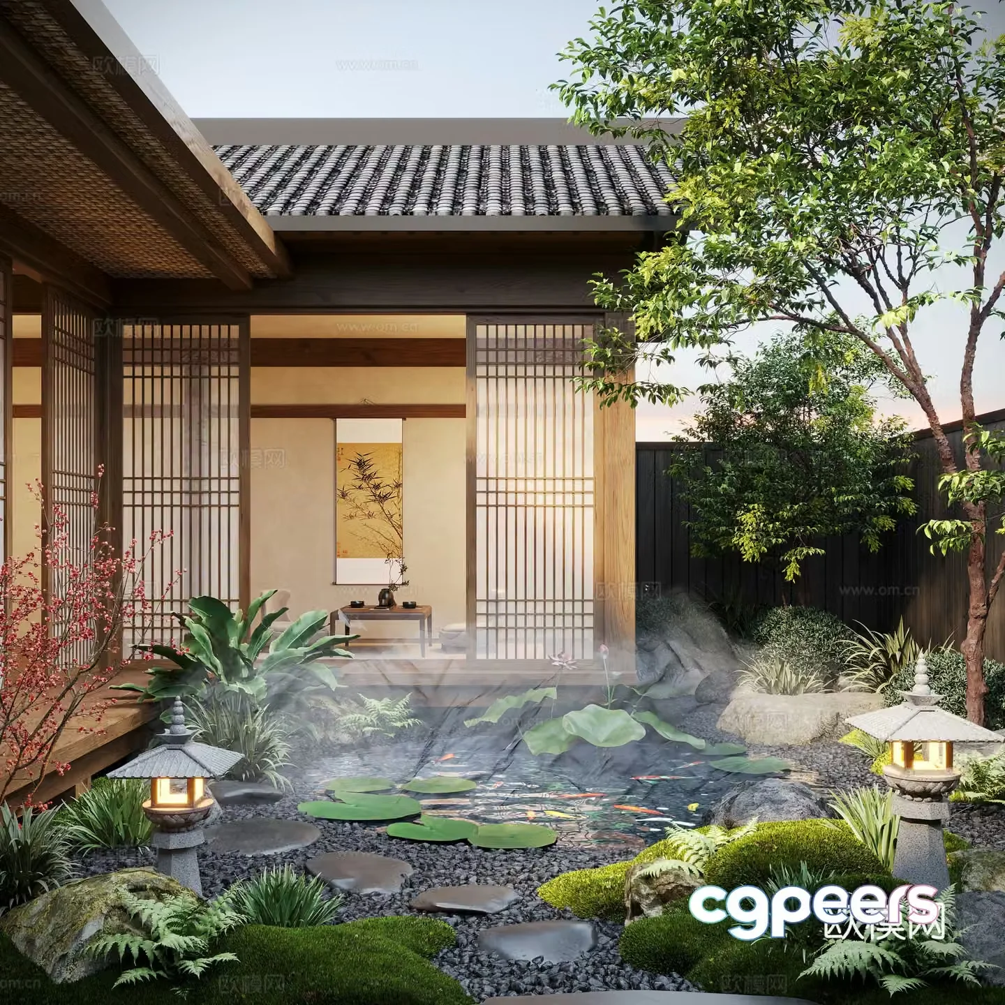New Chinese style patio courtyard landscape landscape landscape landscape stone moss landscape landscape sketch landscape 3d model