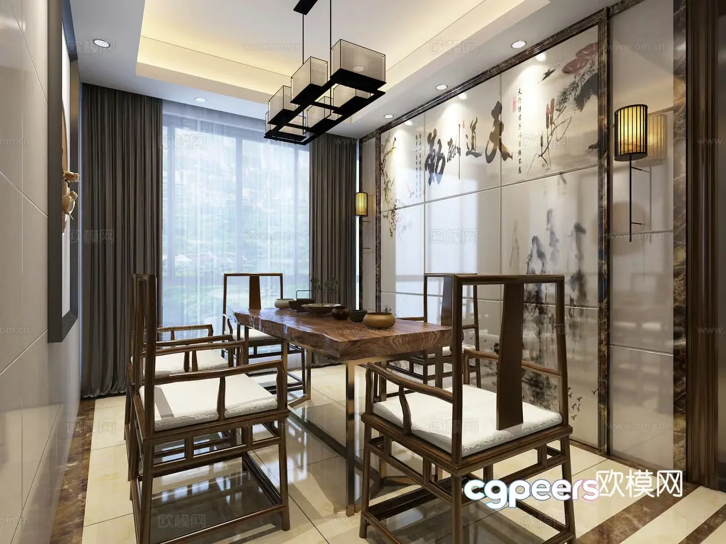New Chinese style living and dining hall tea room 3d model