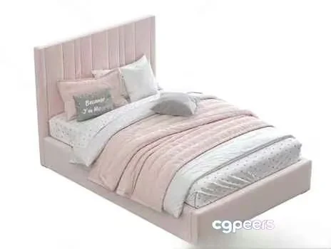 Pink Upholstered Bed 3D Model – 21768 – VRAY Render