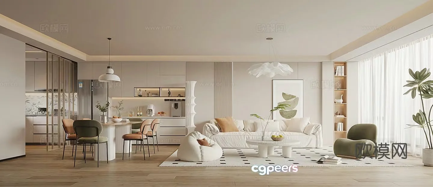 Modern Cream Style Restaurant 3D Model
