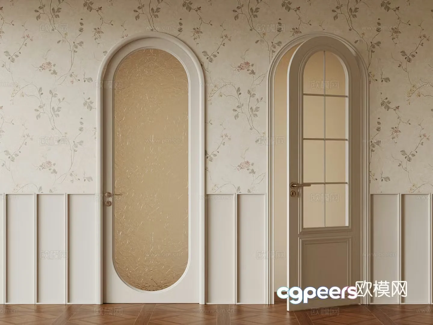 28 French cream single-open door glass door interior door 3d model