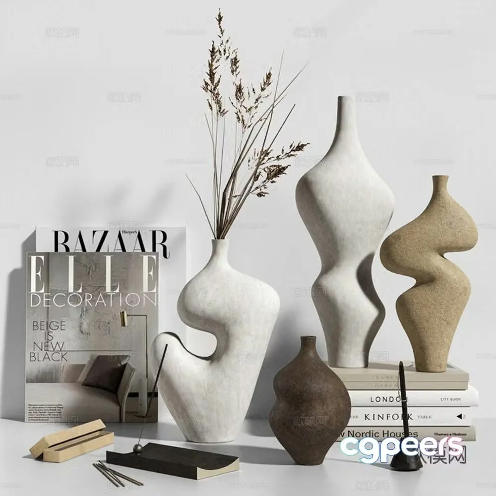 Wabi-sabi tableware vase books 3d model