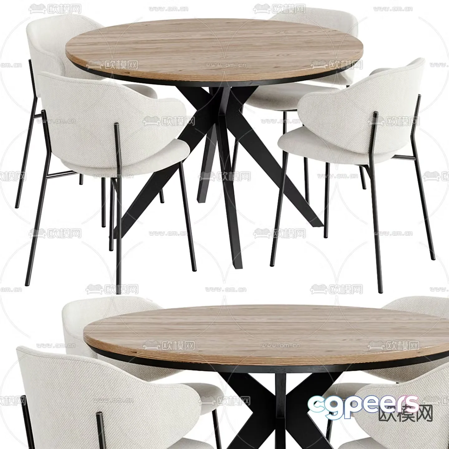 Round dining table and chairs 3d model