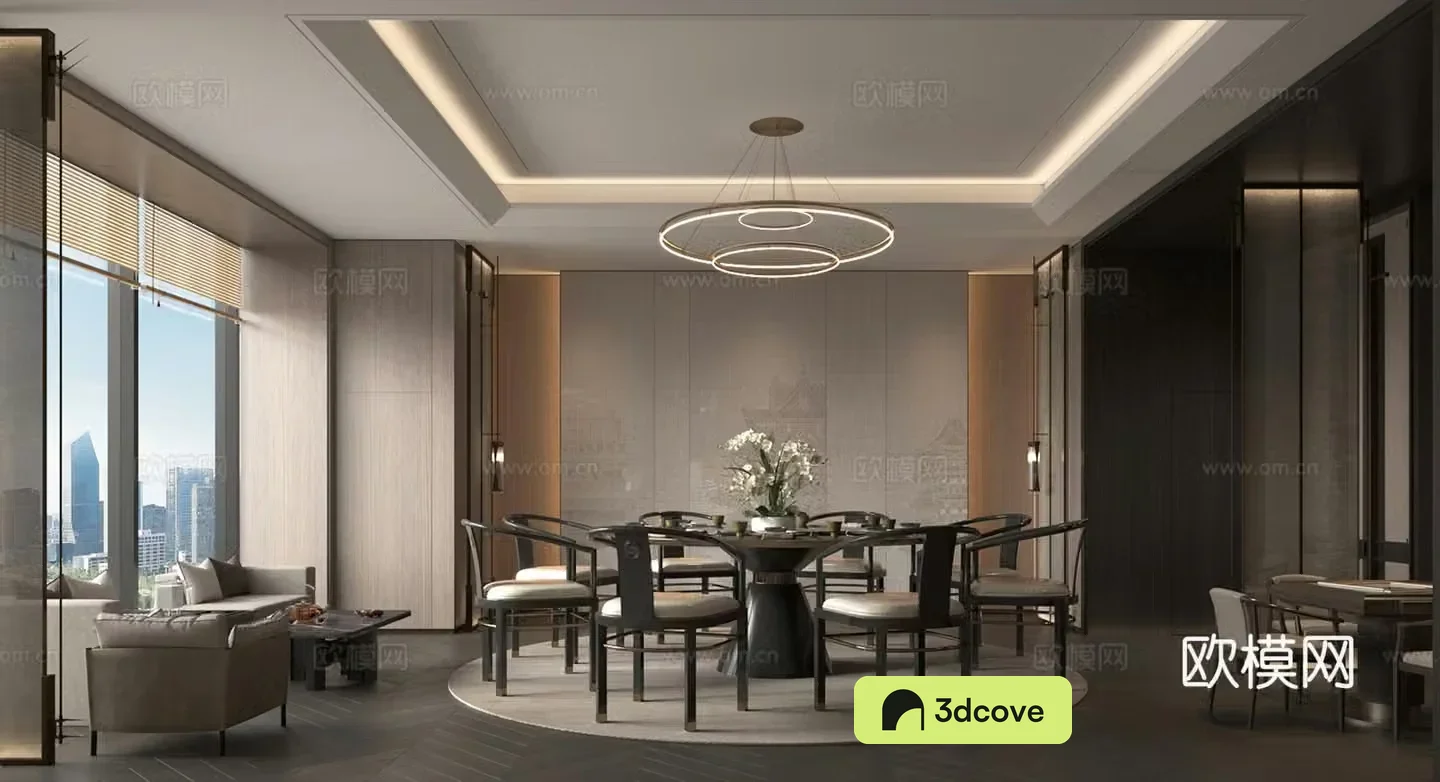 New Chinese restaurant private room Dining table and chair combination Chandelier