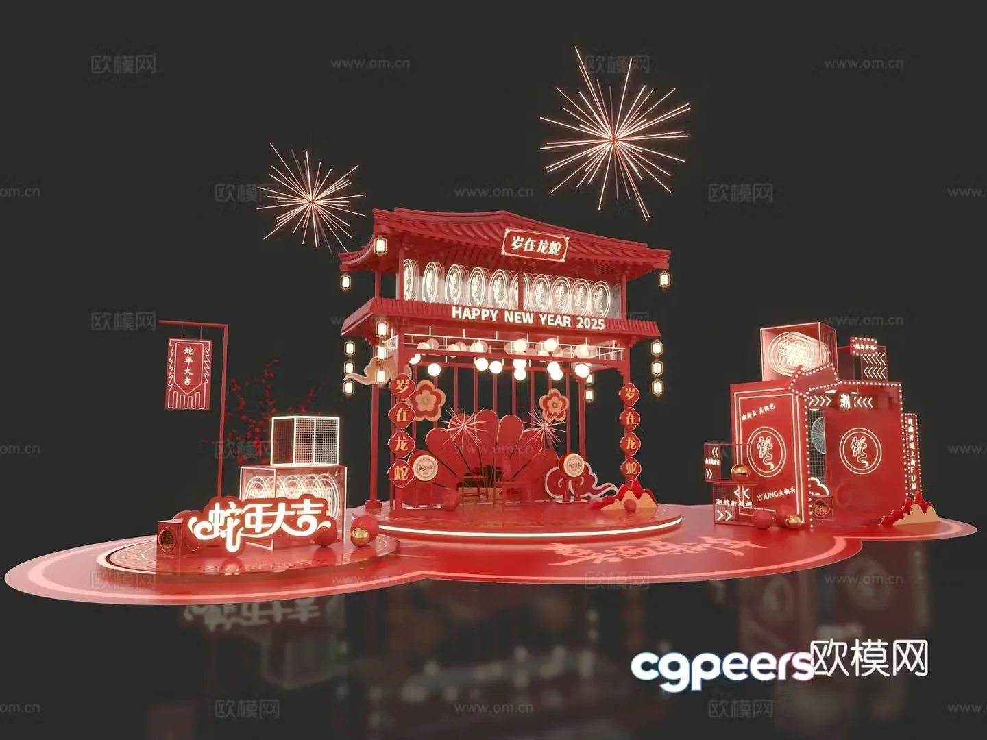 3D model of New Yearâ€™s atrium commercial check-in display