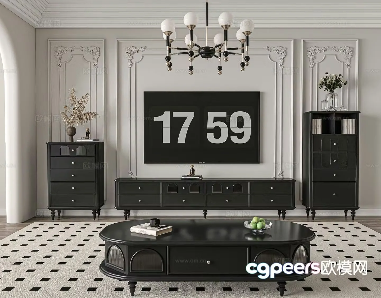 French TV cabinet coffee table combination 3d model