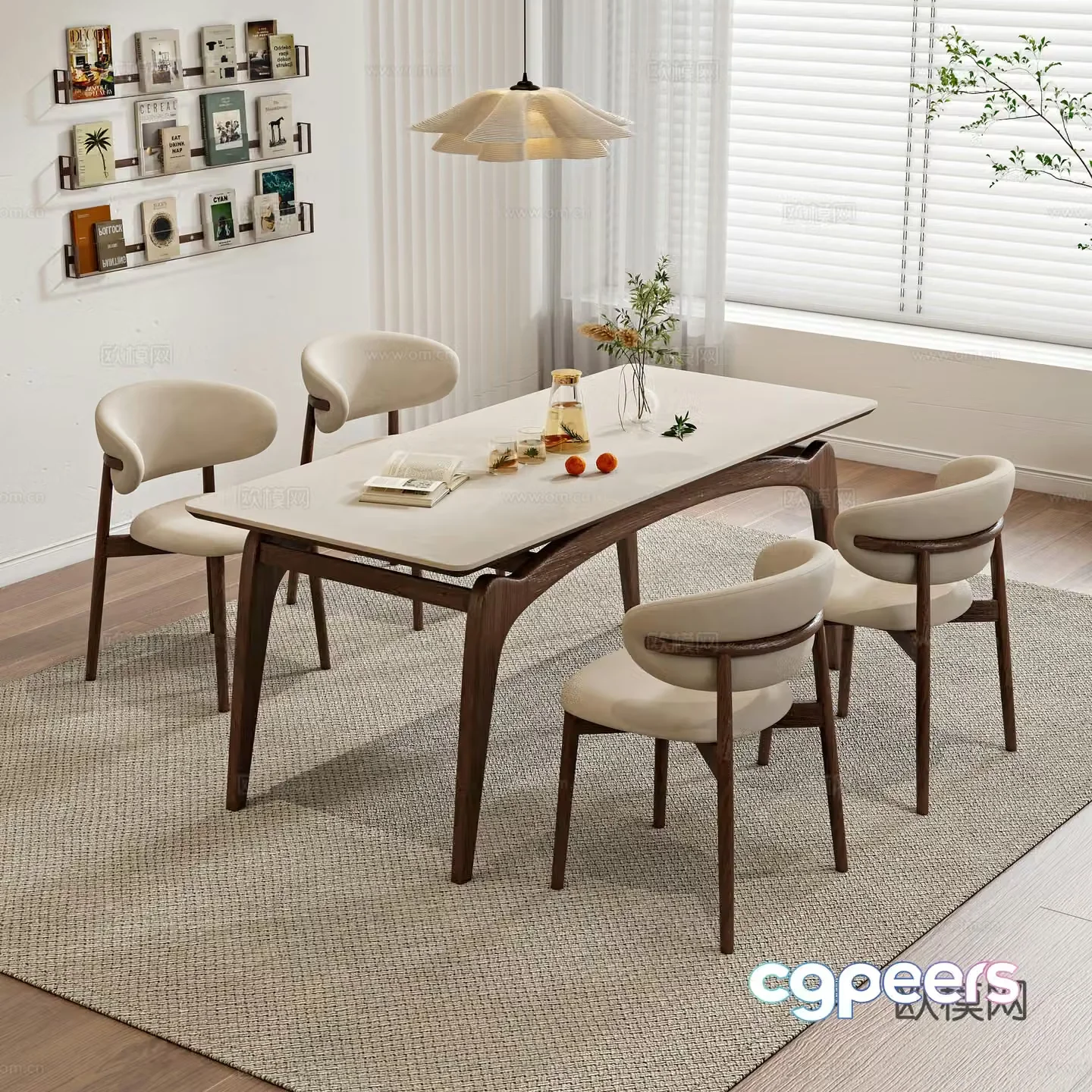 Wabi-sabi dining table and chairs 3d model