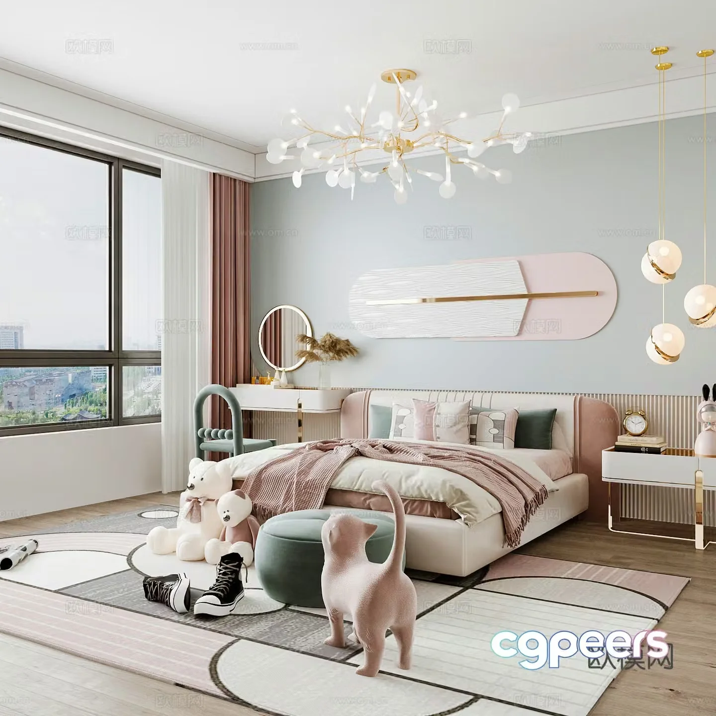Modern children’s room boy’s room girl’s room children’s bed children’s wardrobe children’s desk 3d model