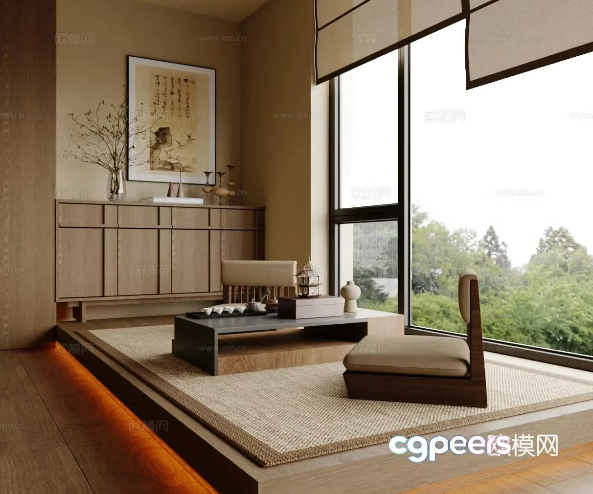New Chinese-style Zen Tea Room Tatami Tea Room Song-style aesthetic tea room Tea tatami Tea Room Tea tatami Tea Room 3D model