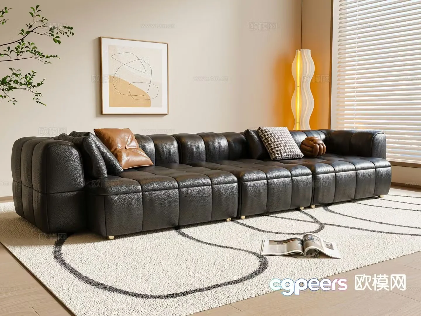 Modern multi-person sofa leather sofa 3d model