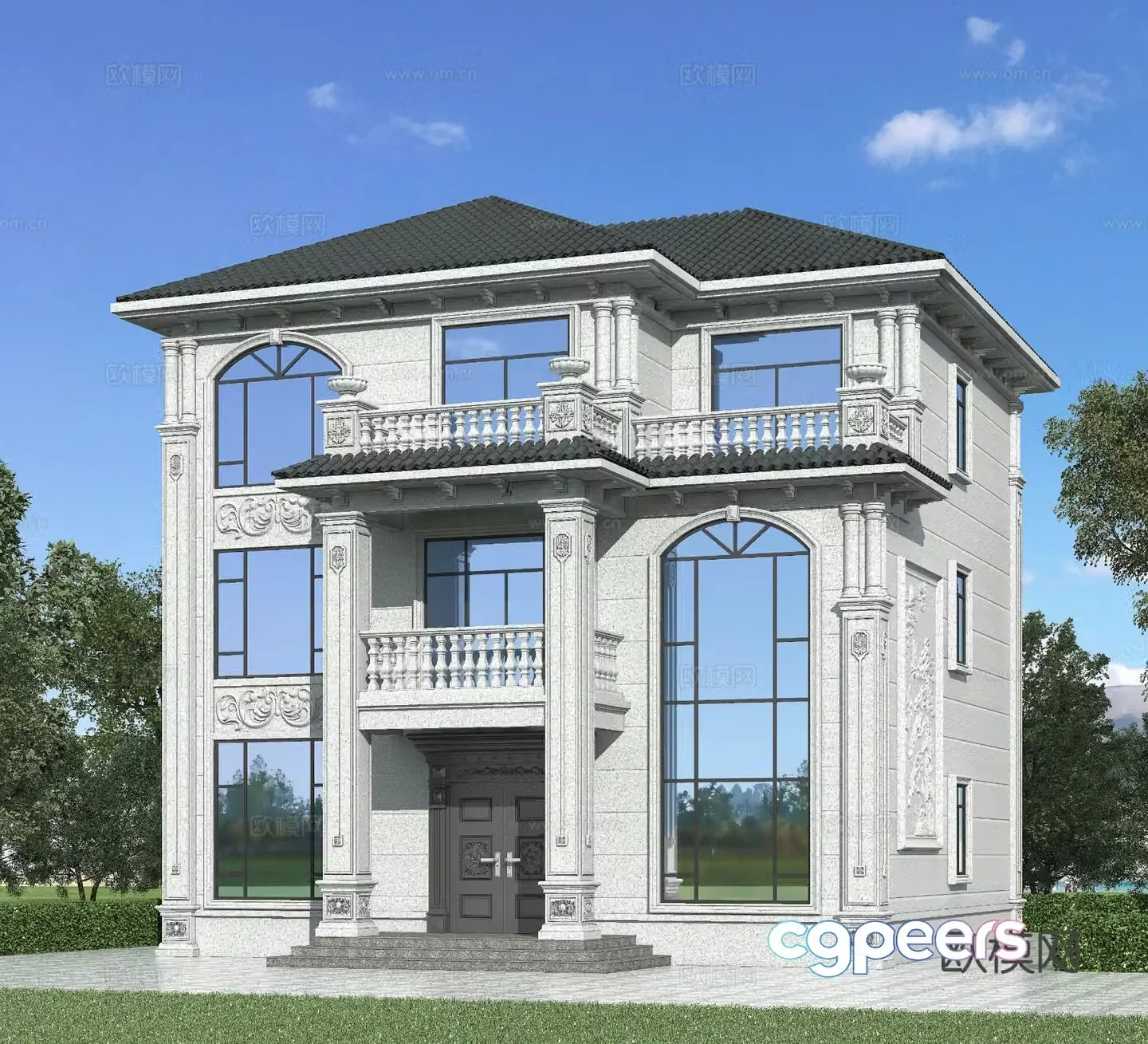 European style single-family villa self-built house appearance 3D model
