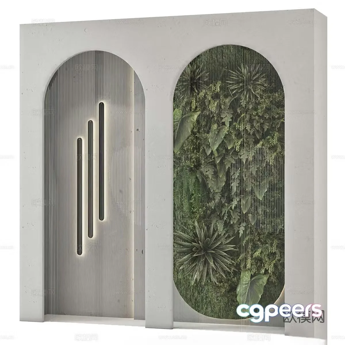 Modern creamy plant wall window 3d model