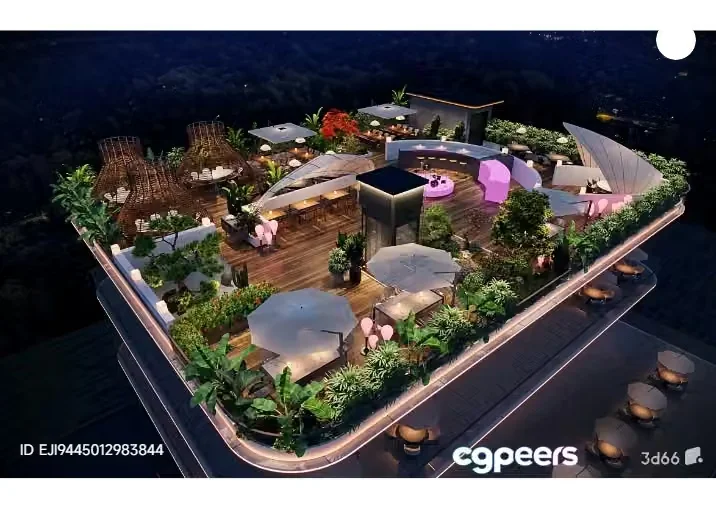 A Rooftop Garden At Night 3D Model – 4541 – VRAY Render