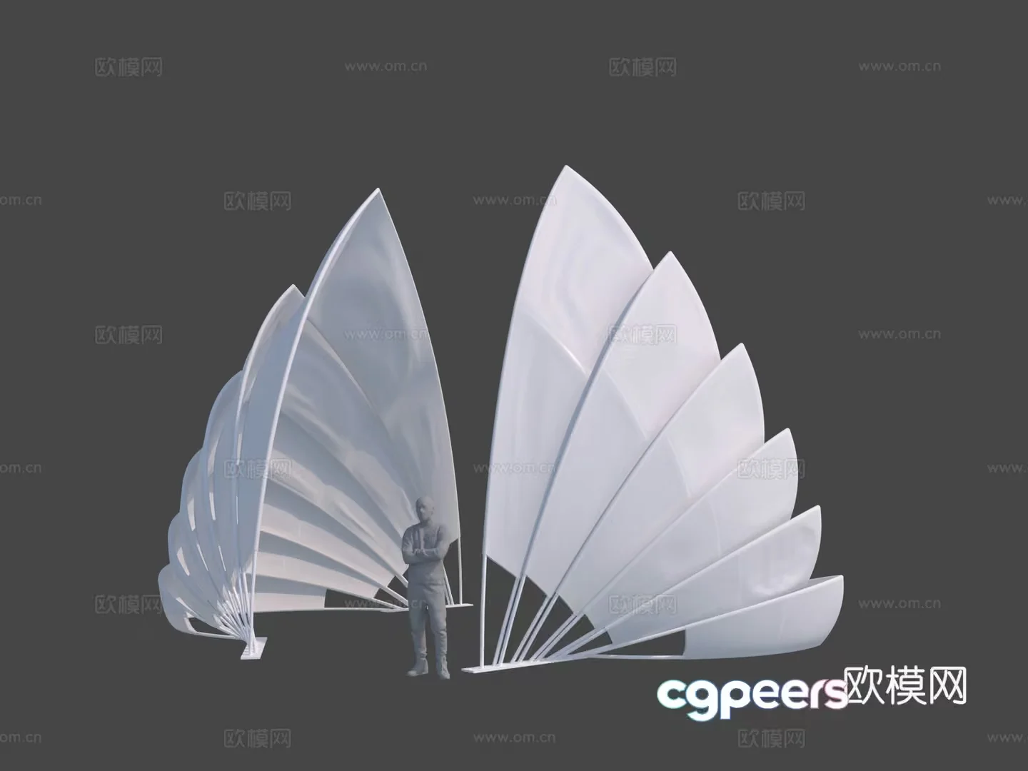 The Single Main Subject In This Image Is A Man Standing Between Two Sets Of 3D Model – 516 – VRAY Render