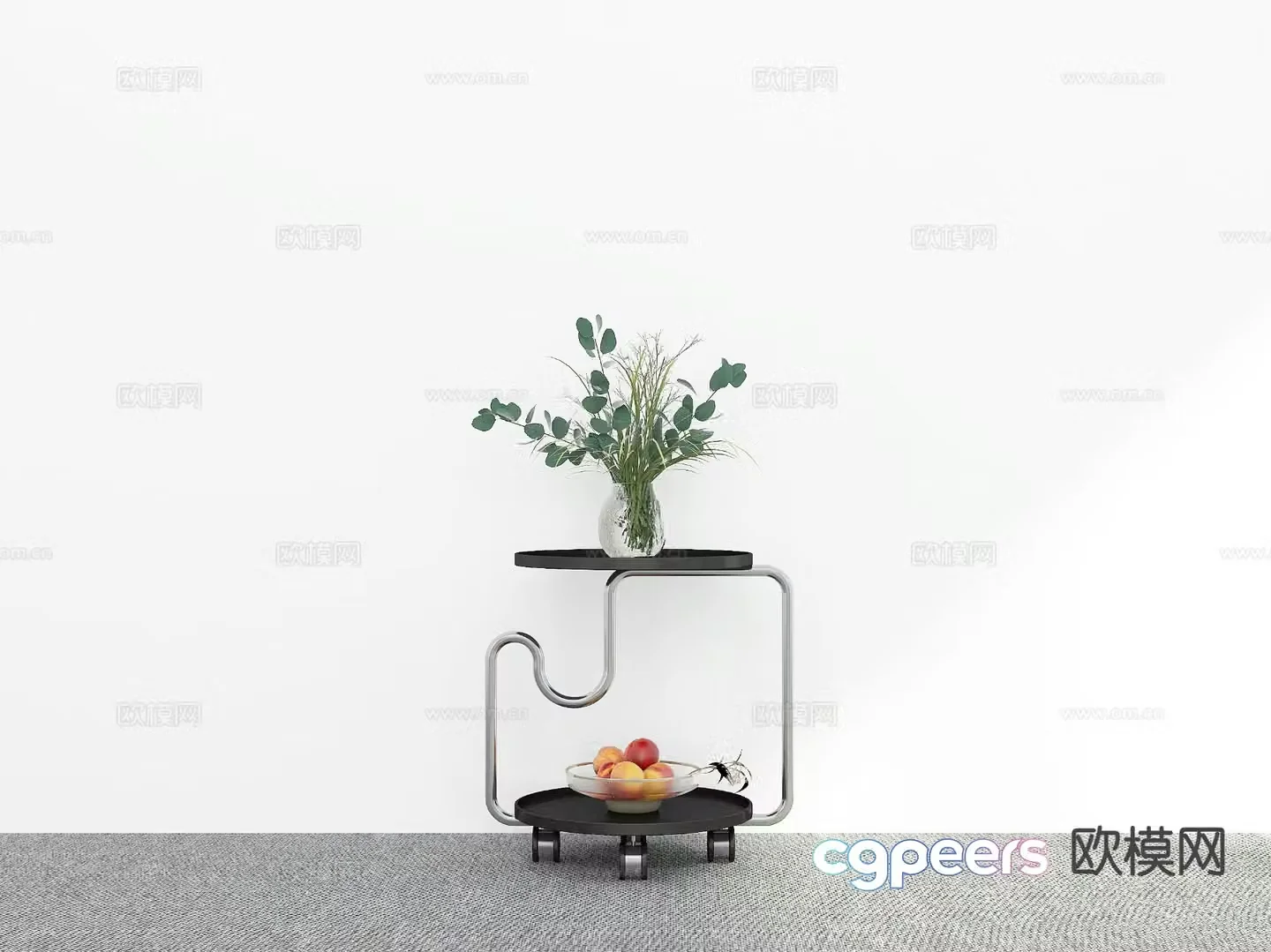Mobile corner table side table round table trolley 3D model