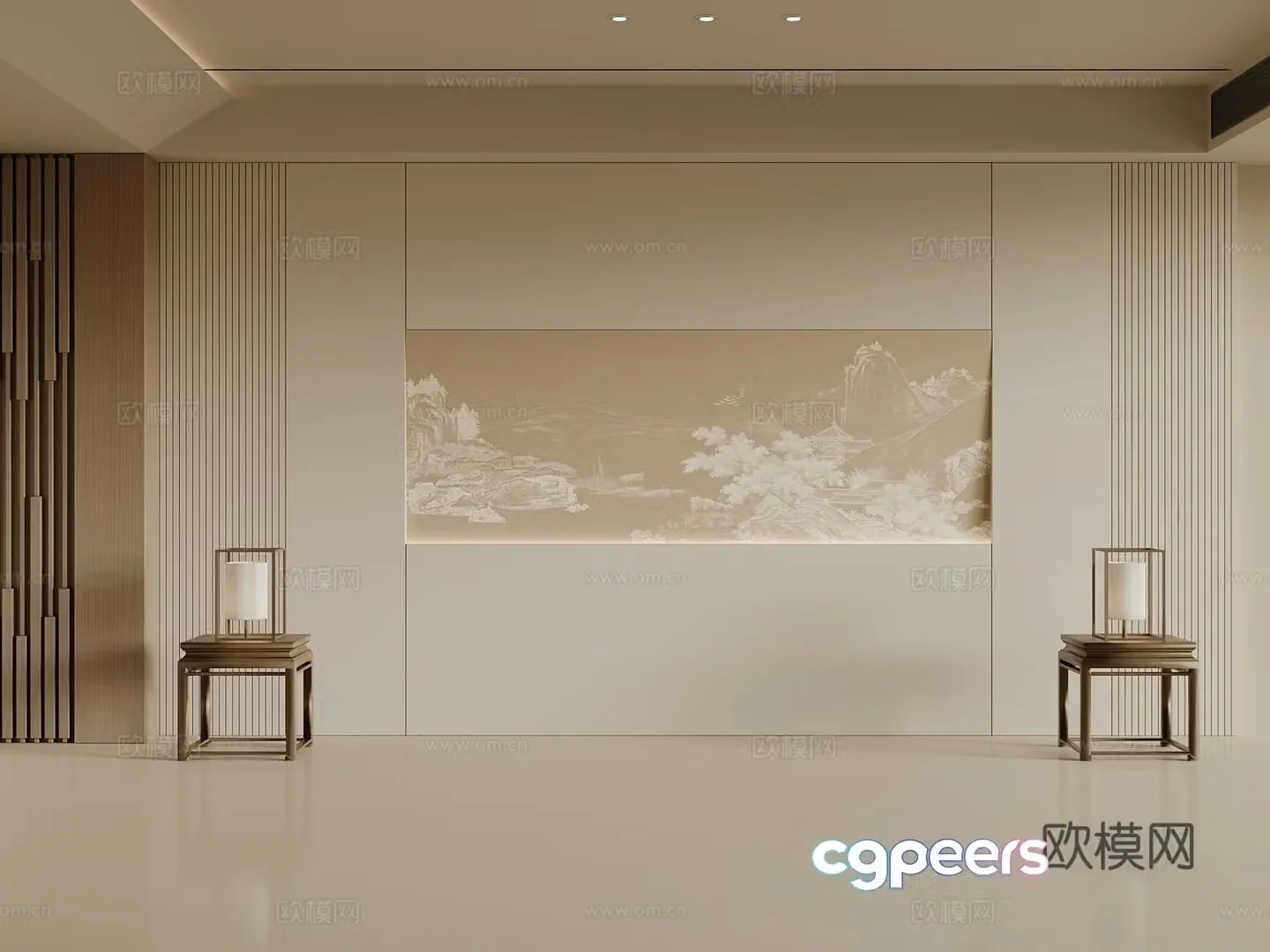 New Chinese sofa background wall wooden background wall 3d model