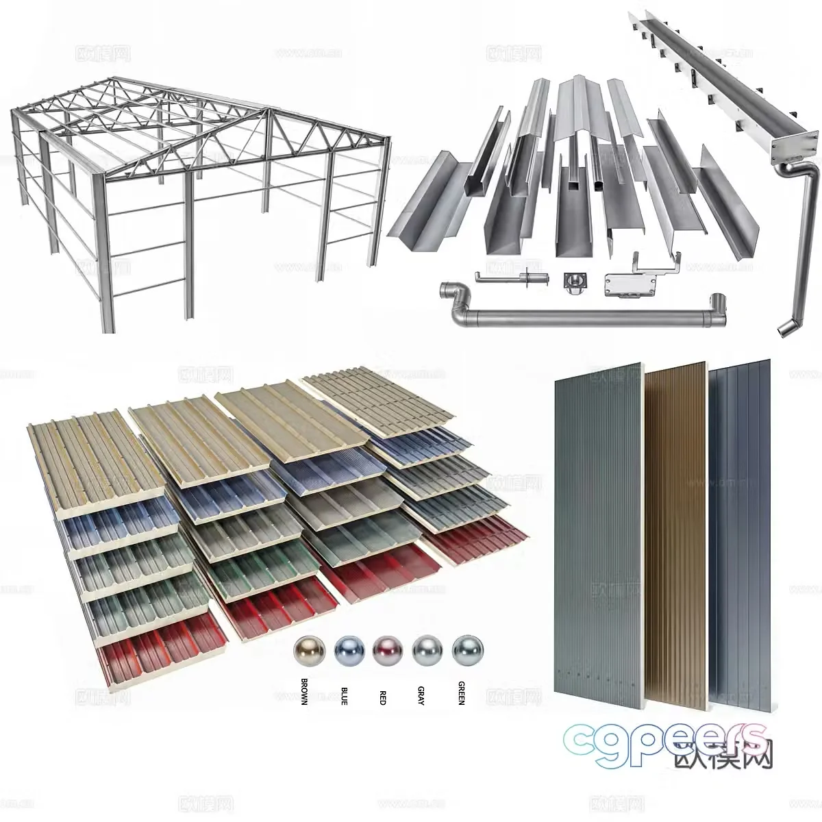 Modern sloping roof sandwich panel component 3D model