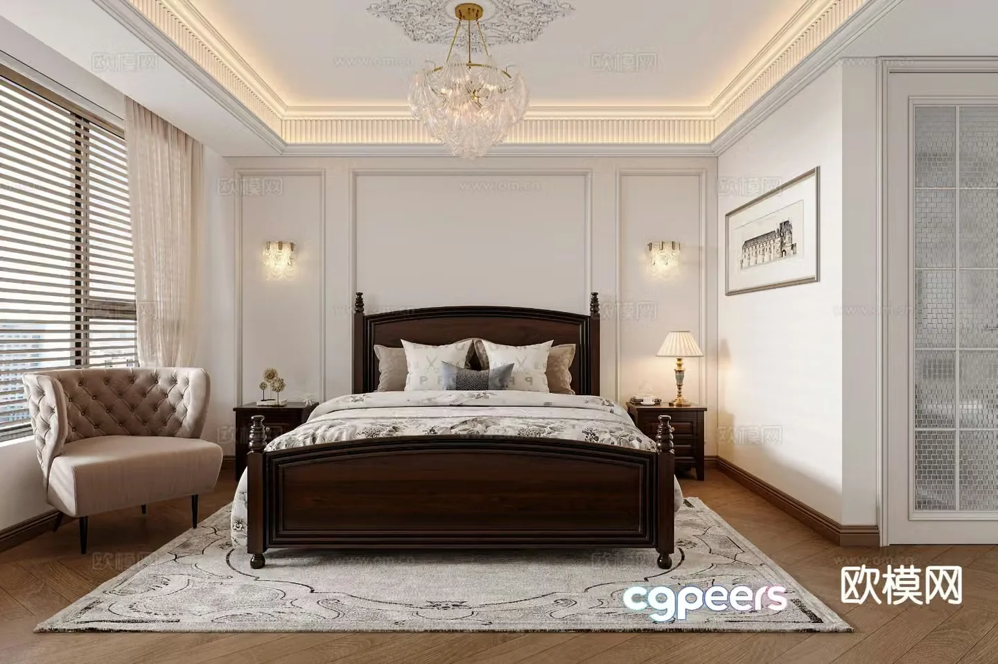 American style bedroom master bedroom 3d model