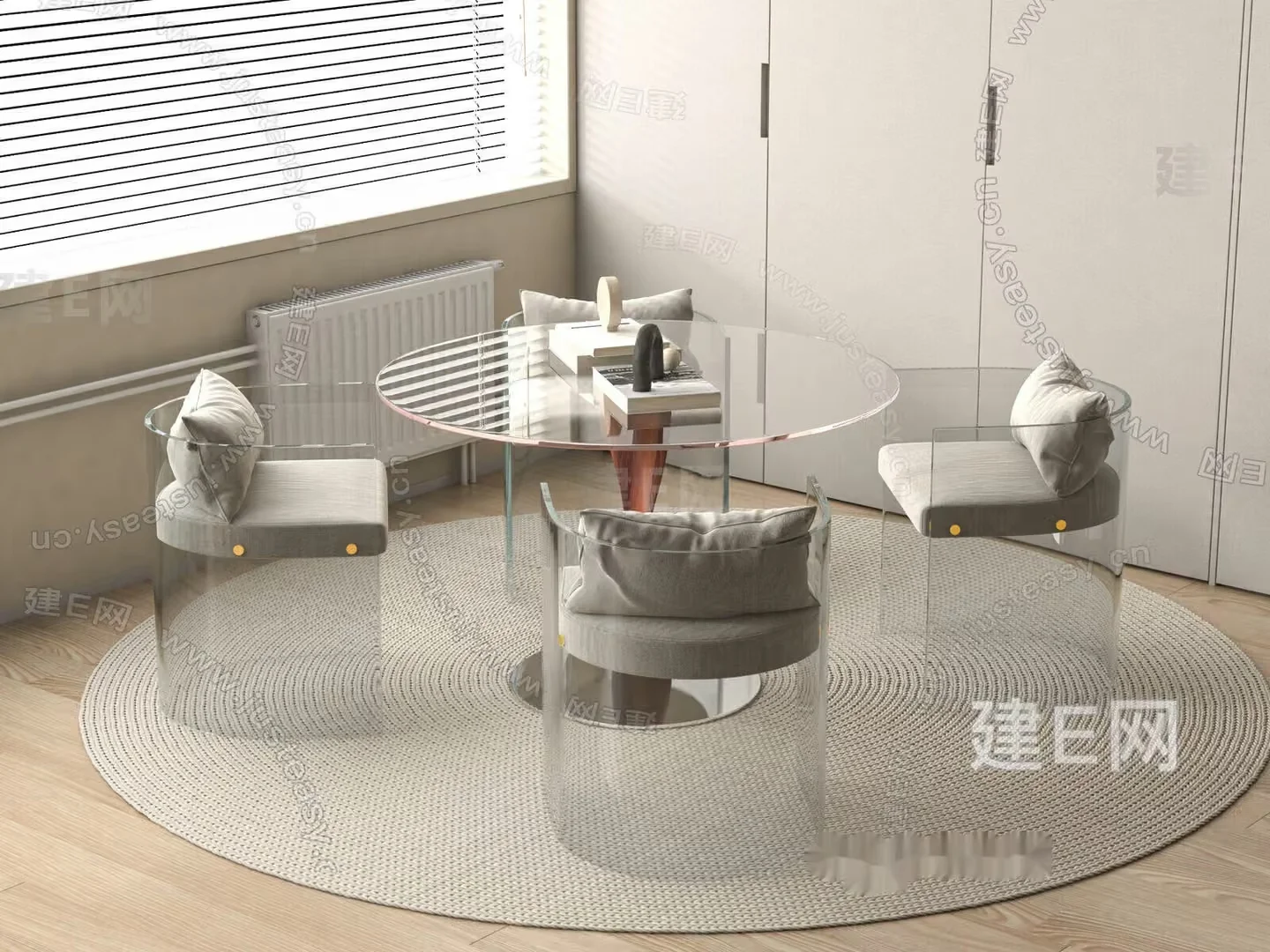 Modern Glass Dining Table 3D Model – 15946 – VRAY Render
