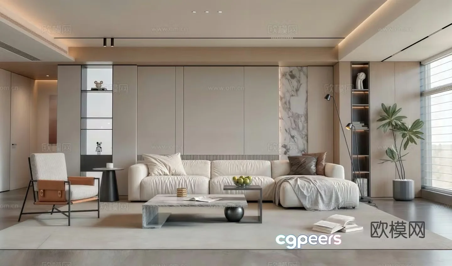 Modern living room sofa coffee table combination 3D model
