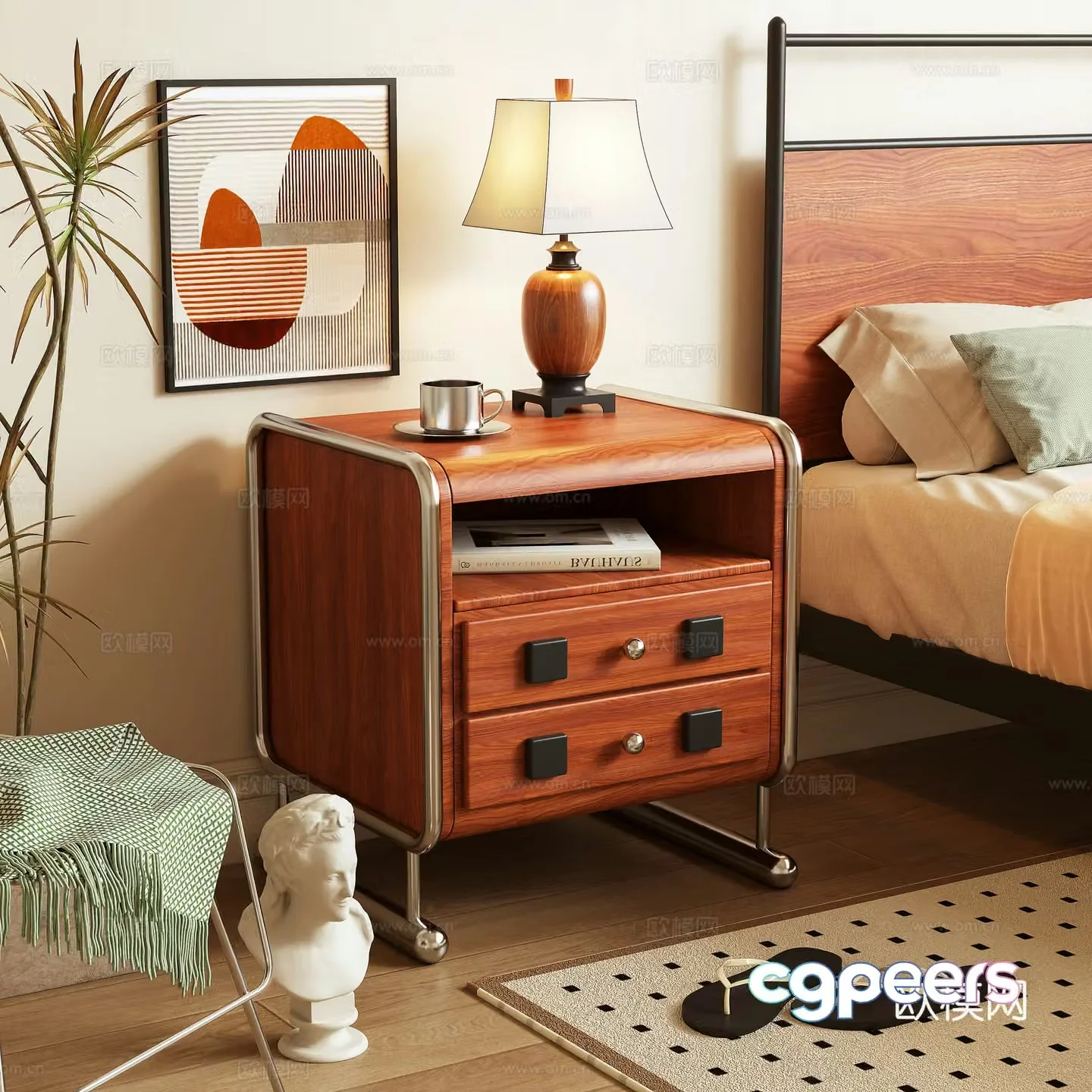 Medium style bedside table 3D model