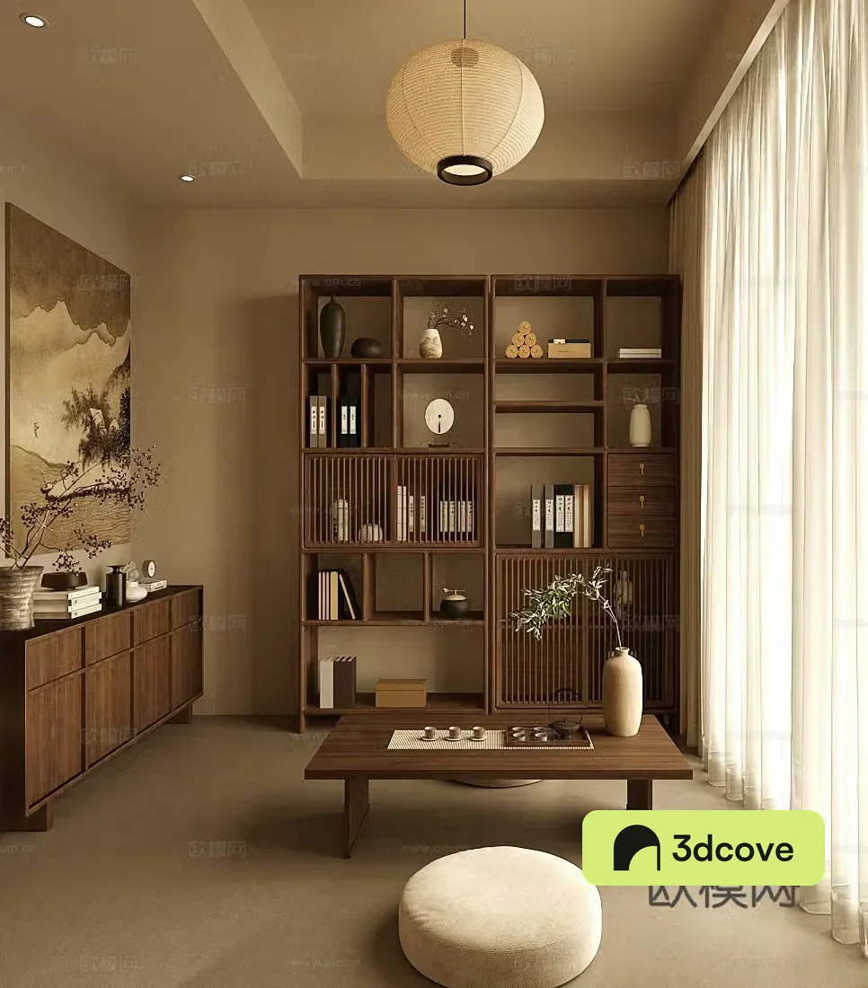 New Chinese style Zen tea room Tatami tea room Balcony tea room Tatami tea table and chair Entrance cabinet
