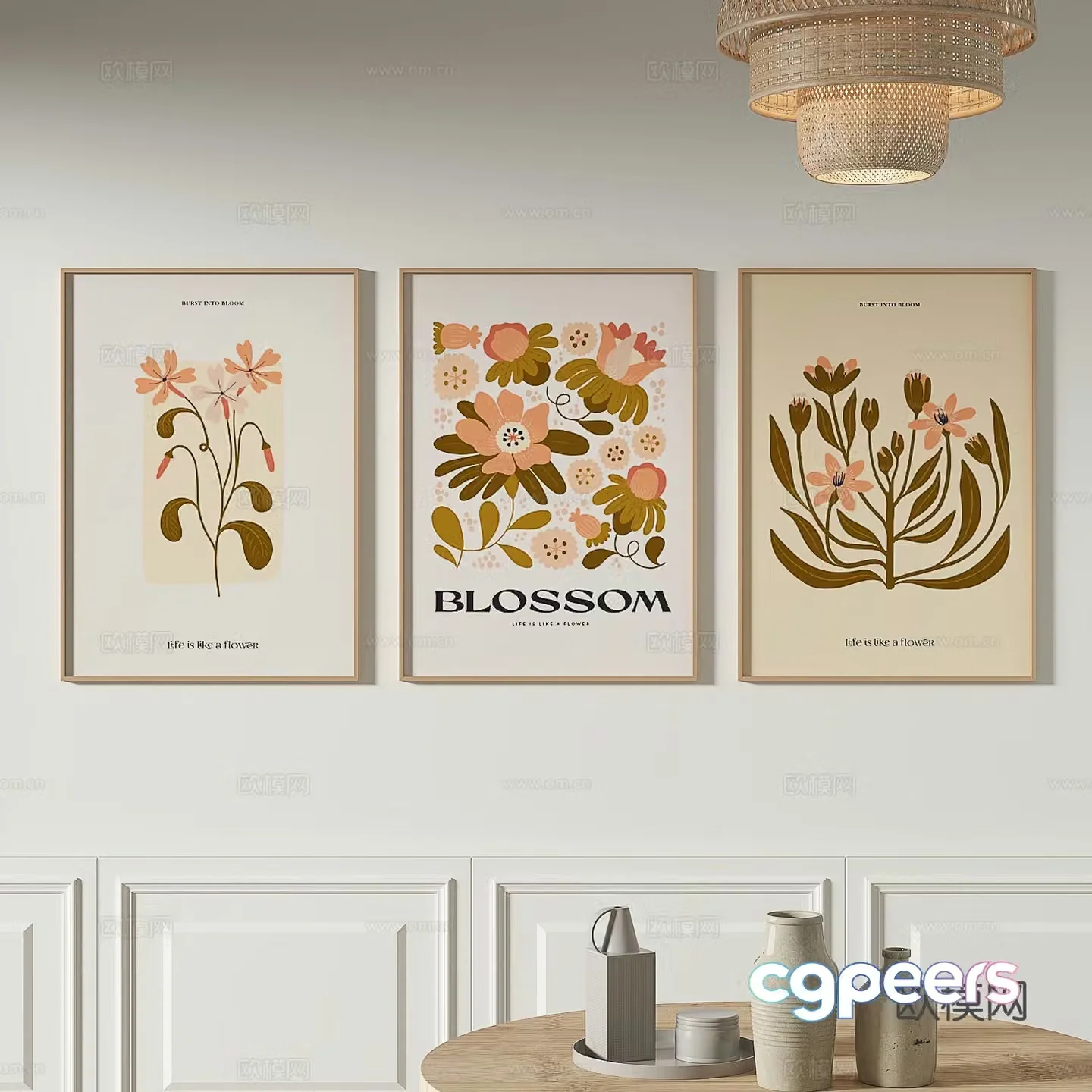 Modern flower painting decorative painting 3d model