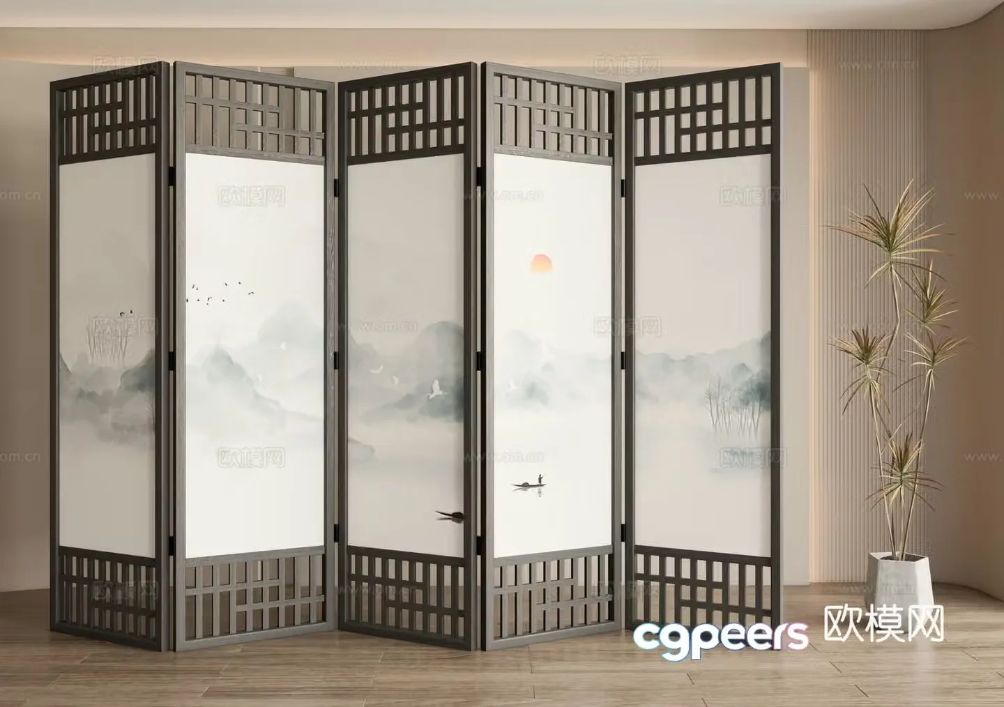 New Chinese style screen decorative screen entrance screen 3D model