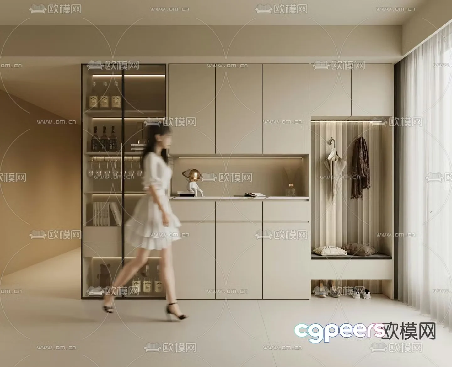 Cream style shoe cabinet wine cabinet 3d model