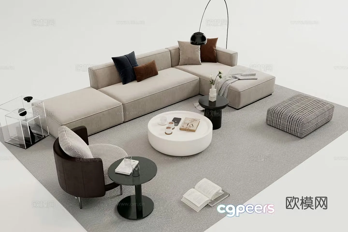 Sofa coffee table combination 3D model