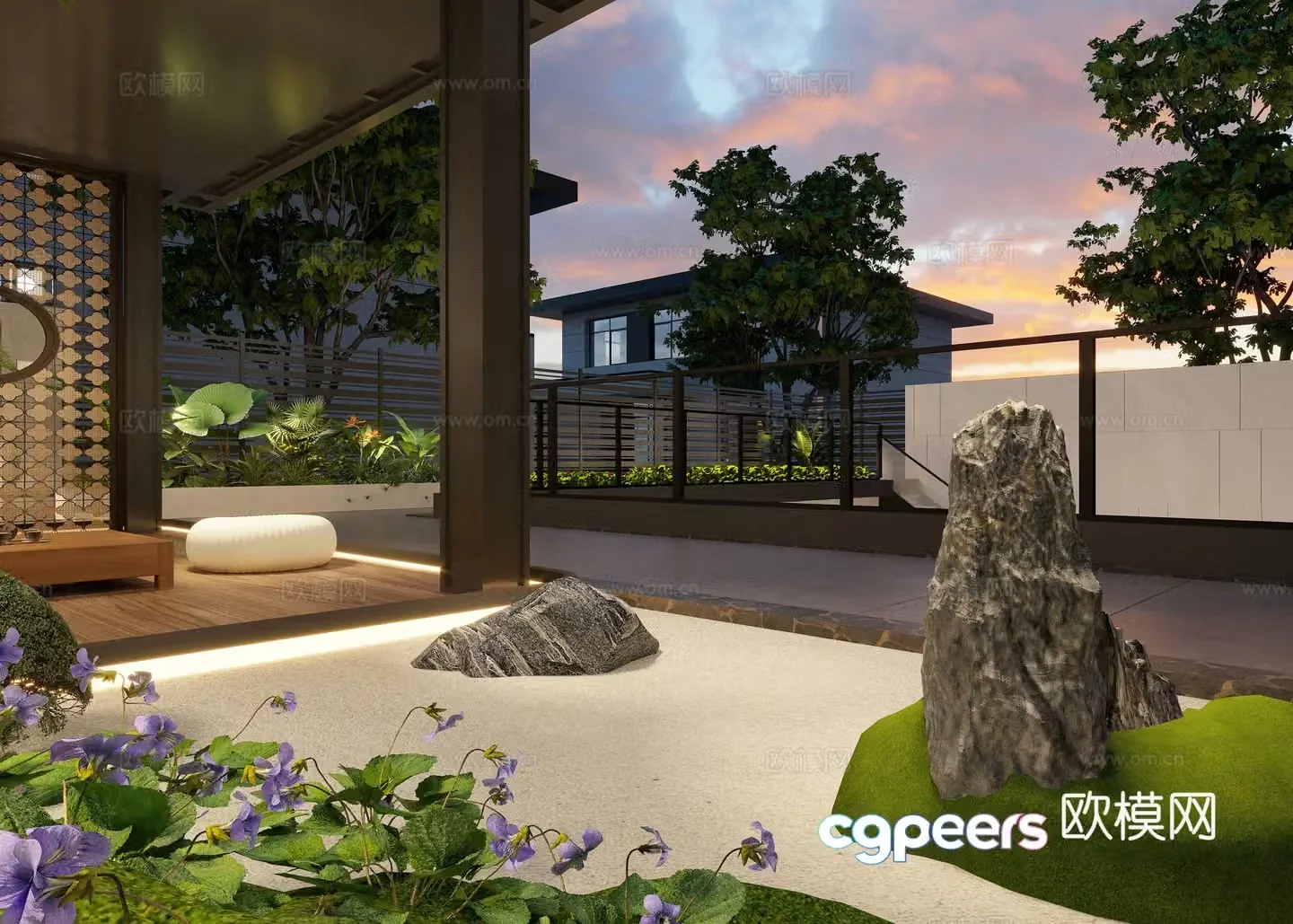 New Chinese style courtyard artificial landscape stone rockery garden tea room sun room 3d model