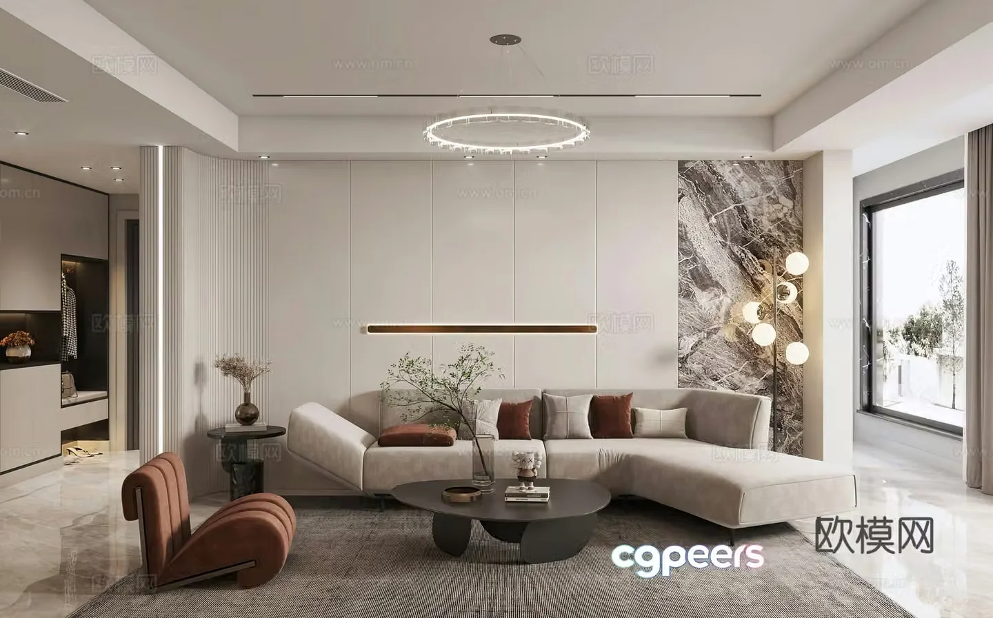 Modern living room Combination sofa Leisure chair Floor lamp Modern living room Light luxury living room 3D model