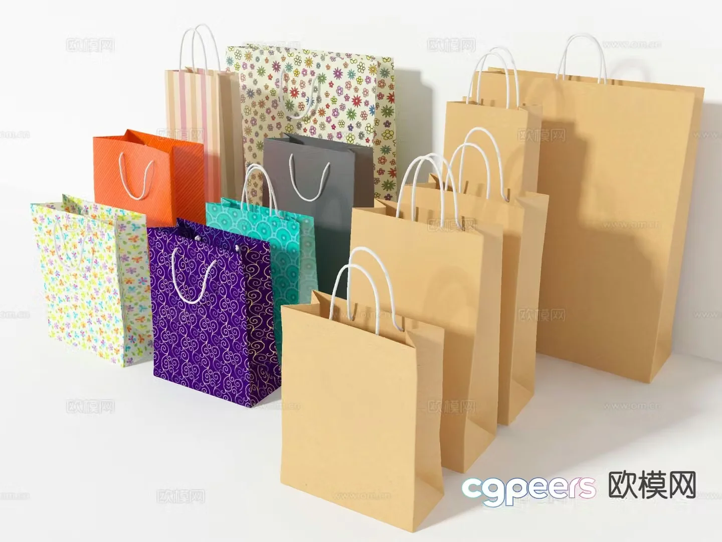Kraft paper bag packaging bag 3d model