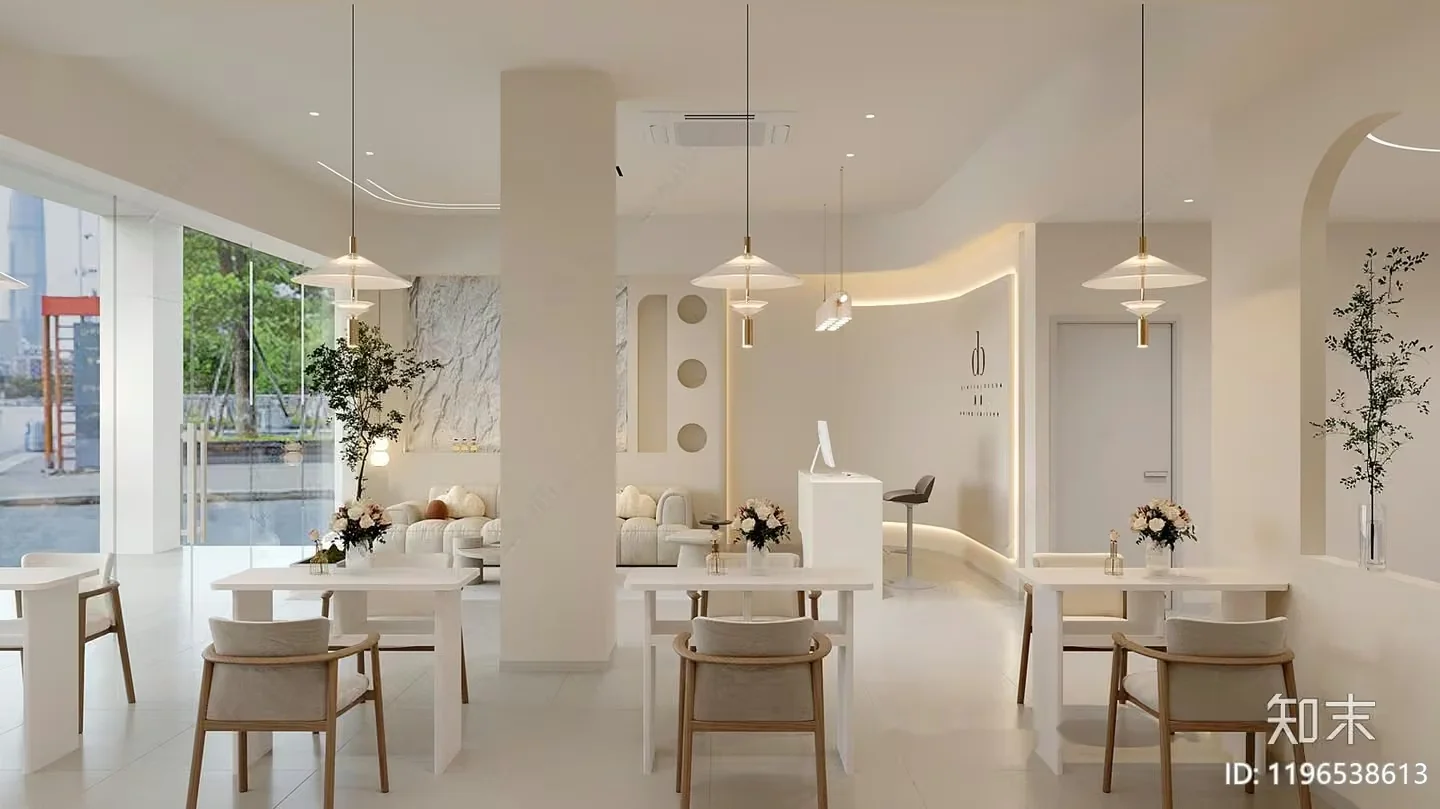 Modern White Room With Tables And Chairs 3D Model – 20316 – CORONA Render