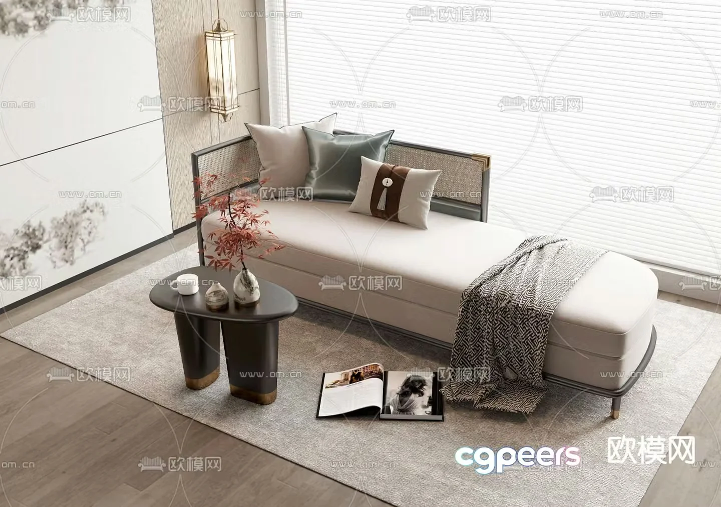 New Chinese style chaise longue beauty 3D model