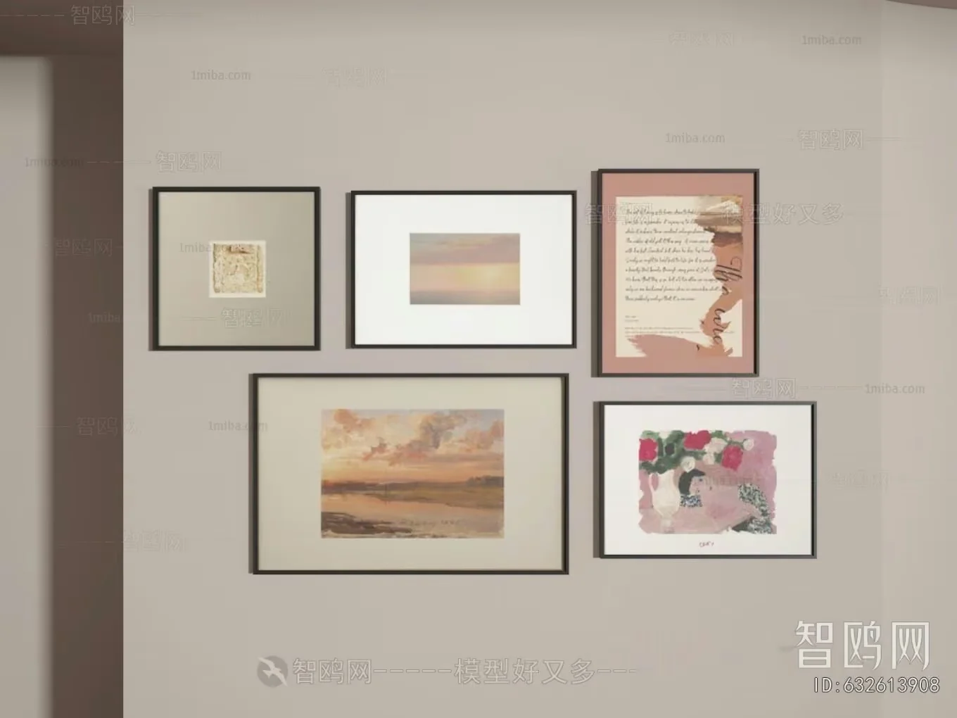 Six Framed Pictures On A Wall 3D Model – 6085 – VRAY Render