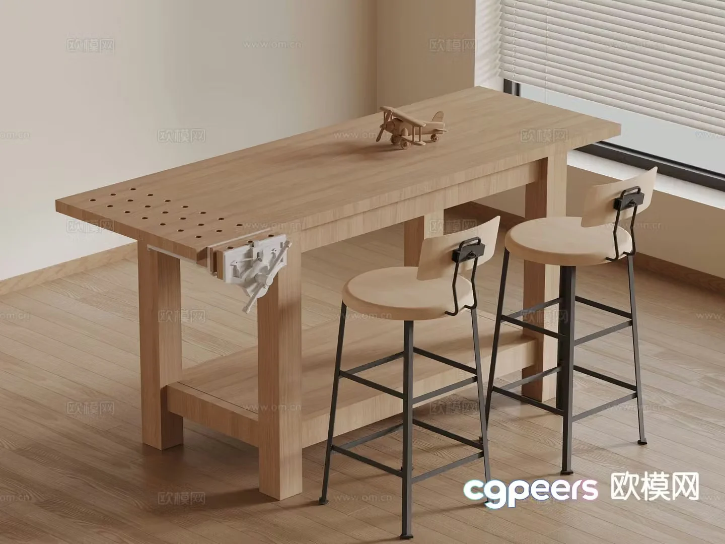 Modern handicraft workshop solid wood tables and chairs handmade table bar counter bar chair 3d model